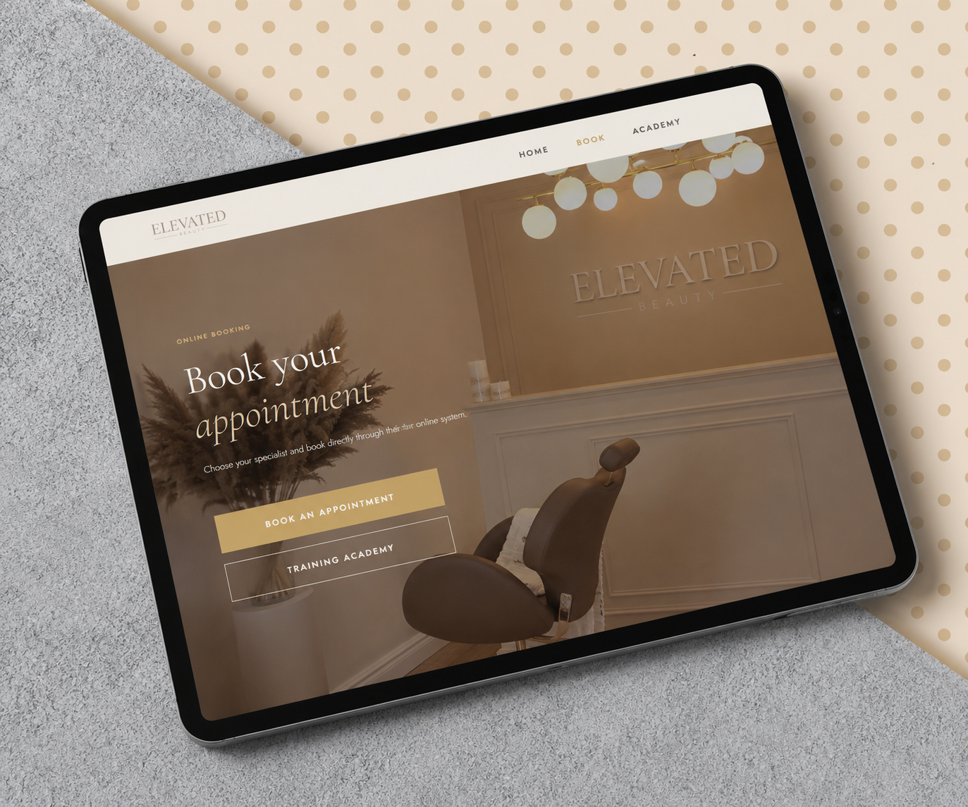 Elevated Beauty NI website shown on a tablet